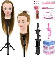 Neverland Beauty Mannequin Head with Hair with Tripod Stand, 20 Inch Cosmetology Manikin Practice Braiding Doll Head for Hair Styling, Training Head for Braiding Hairdressing for Kids