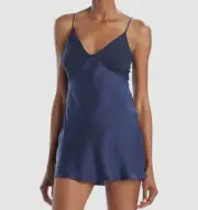 $225 Natori Women's Blue Essentials Satin Sleepwear Night Dress Chemise Size M