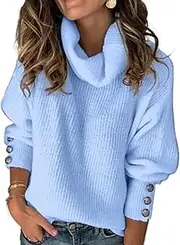 [OULIWANGLUO] Women's Long Sleeve Oversized Turtleneck Knit Sweater Casual Loose Ribbed Knit Jumper Tops Fall Solid Color Pullover Sweaters