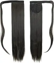 IMISSU Long Straight Wrap Around Ponytail Extension Synthetic Hair Extensions Clip in Ponytails Hairpiece for Women (Dark Brown)