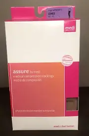 Assure Medi Medical Compression Stockings Thigh w/Topband Open Toe Beige 22403 L