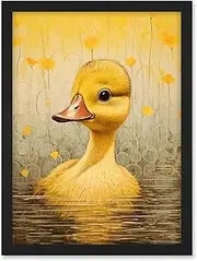 Artery8 Yellow Duckling Kids Bedroom Baby Nursery Calm Elegant Artwork Framed A3 Wall Art Print