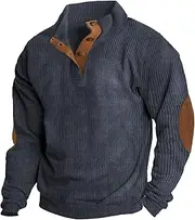 [SAOJEYI-DG] Men's Retro Stand-Up Polo Sweatshirt Semi-Open Button Leisure Long Sleeve Sports Loose Outdoor Pullover