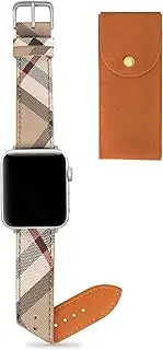 Leather Watch Band Compatible with Apple Watch Bands 45mm 44mm 42mm 41mm 40mm 38mm, Luxury Designer Classic Beige Plaid Watch Band Compatible for iWatch Series 9/8/7/6/5/4/3/2/1/SE Women¡­