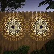 4 Pack Solar Fence Lights Metal Solar Powered Outdoor Wall Deck Step Lights Mandala Theme Waterproof Fence Light for Garden Post Patio Backyard Decor (4 Pack)