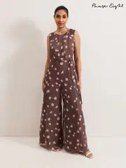Phase Eight Brown Petite Maxine Spot Chiffon Jumpsuit (F13993) | $344