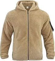 [SWJGLITTR] Mens Fuzzy Sherpa Jacket Full-Zip Hooded Warm Coat Heavyweight Fleece Zip Up Jacket, Khaki, XX-Large