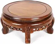 Carved Wooden Plant Pot Pedestal, Circular Vase Display Stand Base,for Fish Tank Teapot(Small)