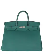 Herms Green Leather Birkin 40 PHW (Authentic Pre-Loved)