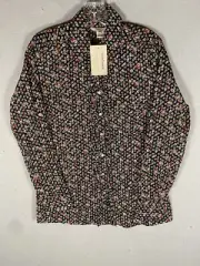 Nwt Sundance Floral Peasant Blouse 100% Cotton Size Medium Black Button Down
