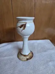 Studio Pottery Handmade Chalice White With Brown Leaf Trim