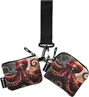 [XYMZR] Mini Zip Around Wristlet keychain Wallet Cool Sea Monster Red for Women Personalized Pattern Detachable Dual Pouch Wristlet Portable Wallet Phone Coin Purse, Multi-colored, One Size