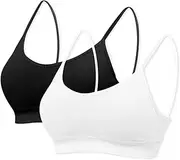 [mtuihfo] 2Pack Padded Bralettes for Women Non Wired Sports Sleep Bra Seamless Yoga Bra with Single Strap Removable Pads for Women Girls