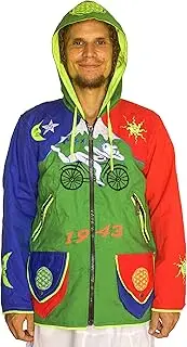 [ImZauberwald] Bicycle Day Jacket (UV Active, 4 Pockets, Flower of Life Hood) Psychedelic LSD Albert Hofmann Goa Hoody