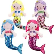 Poen 4 Pcs Mermaid Doll 11.8 Inch Mermaid Soft Plush Rag Doll Cute Adorable Mermaid Stuffed Doll Mermaid Princess Plush Toy Doll for Kids Girls Birthday Party Decorations Presents
