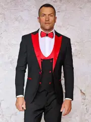 NWT 42R BLACK RED MENS SUIT, TAILOR FIT, 2 SIDE VENT, FLAT FRONT PANTS,