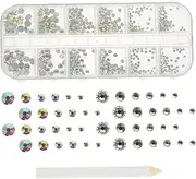 SAFIGLE 1 Set Flatback Nail Charms Kit with Rhinestones and Pickup Pencil for DIY Nail Art for Manicure Craft Decoration Premium Gems