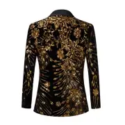 Men Glitter Sequin Jacket One Button Lapel Suit Blazer Dinner Prom Wedding Shiny