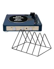 Brad MKII Record Player - Navy + Gadhouse Vinyl Rack Bundle - Black