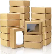 BadenBach 50 Pack Small Rectangle Kraft Paper Boxes with Clear Windows,3.33" x 2.35" x 1.18",Mini Soap Present Treat Gift Box for Bakery Candy,Chocolate Packaging Jewelry Display Wedding Party Favor