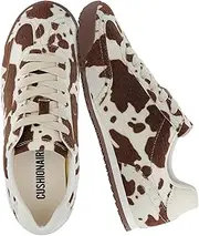 [CUSHIONAIRE] Techno Women’s Vegan Cow Print Calf-Hair Lace-Up Sneakers with Memory Foam Comfort