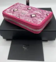 HOT! MCM Women’s Zip Around Wallet, Pouch In Pink Jacquard NWT