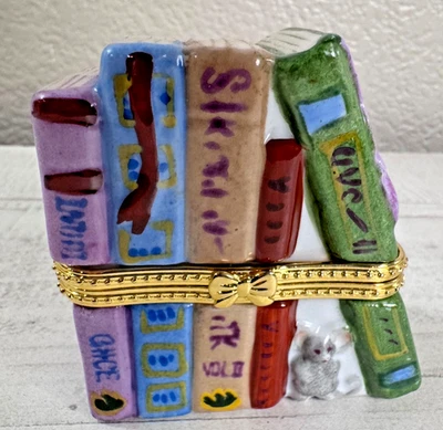 1997 VTG New in Box Lillian Vernon Porcelain Hinged Trinket Box Stack of Books