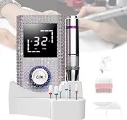 Electric Nail File,Diamond-Encrusted Cordless Nail Polisher,2 * 1200mah Rechargeable Nail Drill,45000rpm,with Memory Function,for Women Hand Foot Natural Nails Care