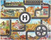 JTMM PVC Fire Brigade City Mat 100 x 130 cm, Fire Control Game, Toddler Car Track Rug, Area Rug for Children and Children, Bedroom and Playroom