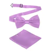Bow Tie for Men, Adjustable Bow Ties with Pocket Square(Light Purple)