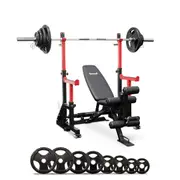 Reeplex SR10 Squat Rack + Adjustable Bench + 100kg Olympic Barbell Set