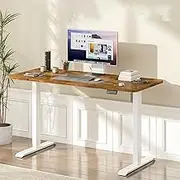 ADVWIN Electric Standing Desk,Ergonomic Sit Stand Desk Height Adjustable Motorised Home Office Computer Workstation 120cm Walnut Desktop and White Frame