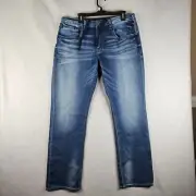 Buffalo David Bitton Ash X Jeans Mens 38 x 34 Blue Light Wash Slim Stretch NWT