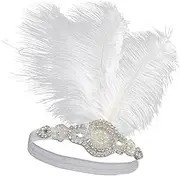 [SLEDEZ] Prom Headdress Feather Headpiece Elastic Stage Hair Accessories (Color : White, Size : Free size)