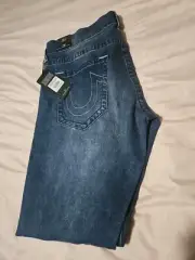 True Religion Jeans Mens 36 x 32 Medium Wash Blue Denim Geno Slim NWT $159