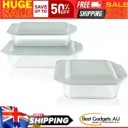 New Pyrex 1135014 Deep Dish Glass Baking Dishes with Sage Lids (6 Piece Set) AU