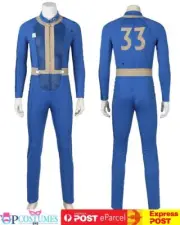 Fallout Shelter Vault 33 Cosplay Costume Dweller Blue Jumpsuit Party Halloween
