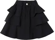 [Mud Kingdom] Girls Ruffle Skirt Elastic Waist Layered Skirts 3 Layers Skirt with Inner Shorts Cotton Solid