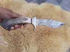 Custom Handmade Damascus Steel Hunting Bowie Stag/Antler Fixed Blade Bowie
