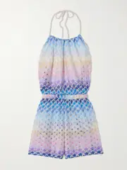 [Missoni] Missoni - Metallic Crochet-knit Halterneck Playsuit - Blue - IT44 IT 44 Blue