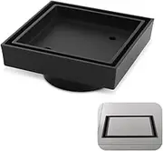 Bathroom Square Floor Waste Drain Bath Matt Black Brass Shower Grate Tile Insert Floor Drain 115x115mm(Matt Black)