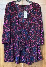 Torrid Sheer Floral Tie Front Blouse￼size 2X Dark Romantic Baby Doll NWT