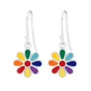 Kids Silver Flower Rainbow Earrings for Girls