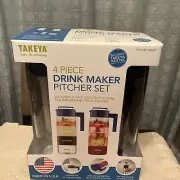 Takeya 4 Piece Drink Maker Infuser Pitcher Set Tea Coffee Fruit Water BLUE NEW
