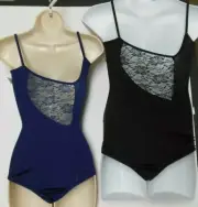 Camisole Dance leotard lace back & front Navy or black ladies P223 satin spandex