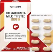 FromBIO for Liver Health, Milk Thistle + Biotin, 1,000mg of Milk Thistle Including 130mg of Silymarin and 40ug of Biotin per Serving Adding 7 Essential Vitamins and 2 Minerals (30 Tablets)