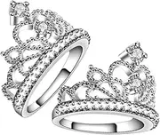 [Minkissy] Sturdy Crown Engagement Ring Wedding Band Set Fashion Jewelry Zircon Stones