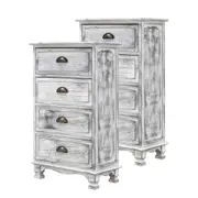2x Vintage Storage Cabinet Bedside Table 4 Drawer ADELINE GREY