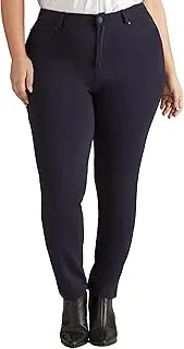 [BE ME] BeMe - Plus Size - Womens Pants - Blue Winter Ponte Leggings - Elastane Trousers - Navy - High Waist - Fly Front - Casual Work Clothes - Office Wear