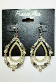 Franco Gia Silver Plated Earrings Cubic Zirconia Stud Back Double Drop Pearl #45